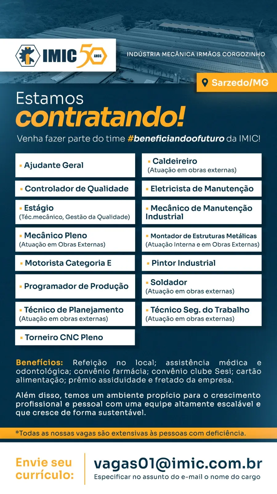 Anúncio de vagas de emprego IMIC 